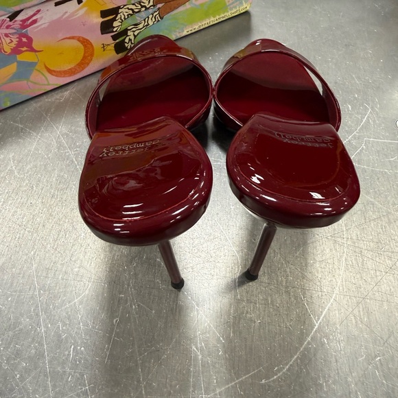 Jeffrey Campbell Burgundy Patent Open-Toe Slide Heels - Picture 3 of 5